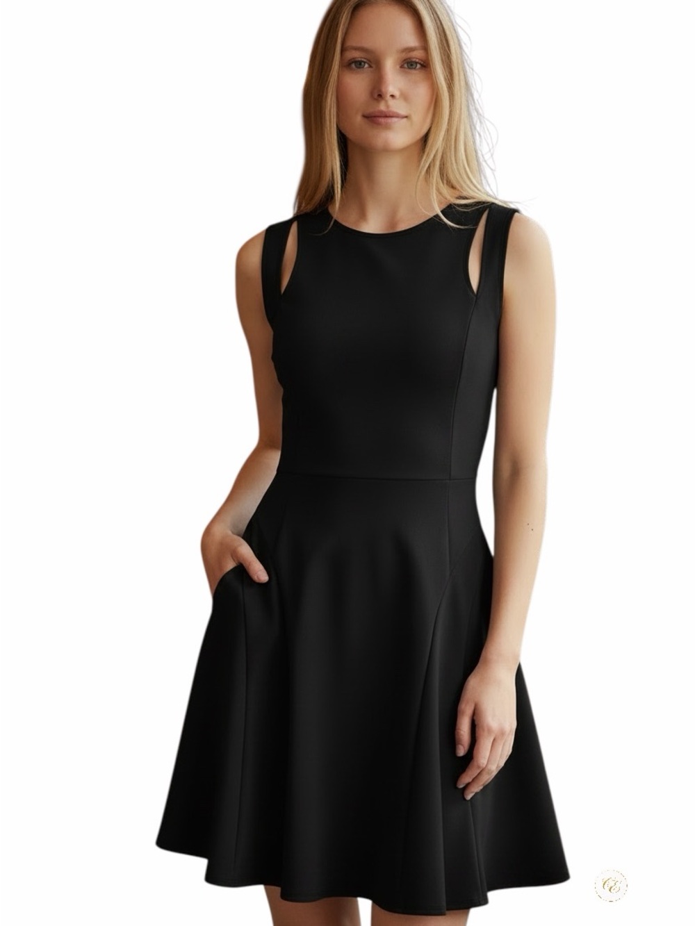 DKNY |Black Sleeveless| Fit-and-Flare |Mini Dress with Shoulder Cutouts| Size 2